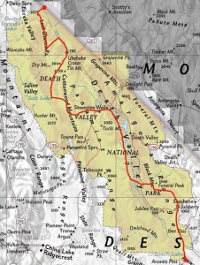 Overview map of the 225-mile trek.  Direction of travel was south to north. 